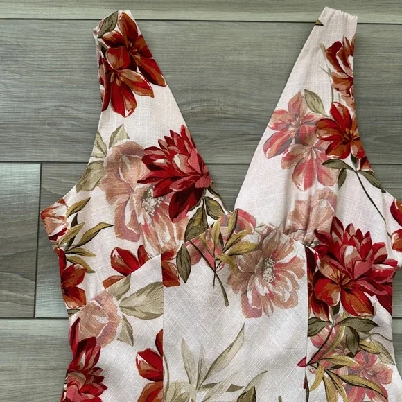 Paper Heart Floral Maxi Dress Linen Rayon Blend Womens L Boho V Neck NWT - Picture 5 of 16